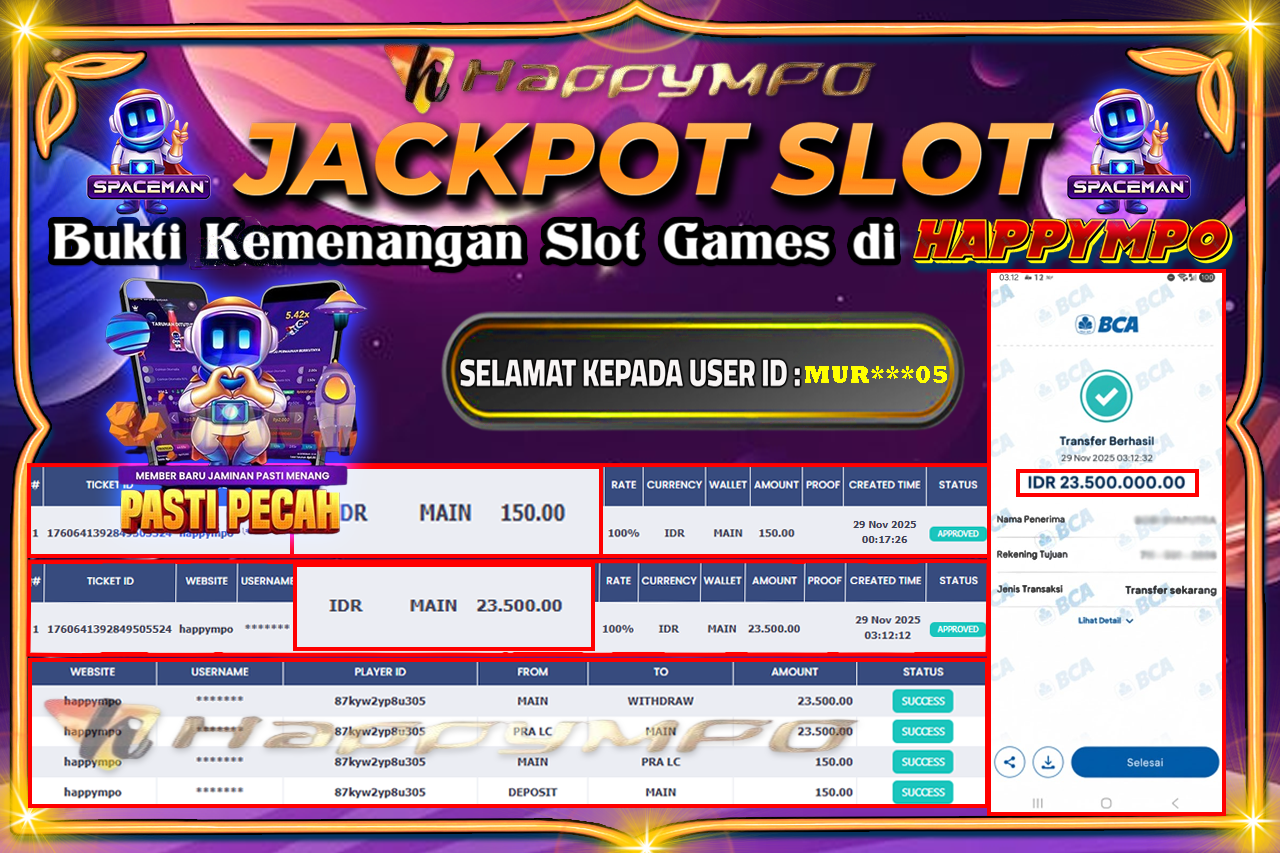 HAPPYMPO JACKPOT LIVE CASINO SPACEMAN Rp.23.500.000,- LUNAS